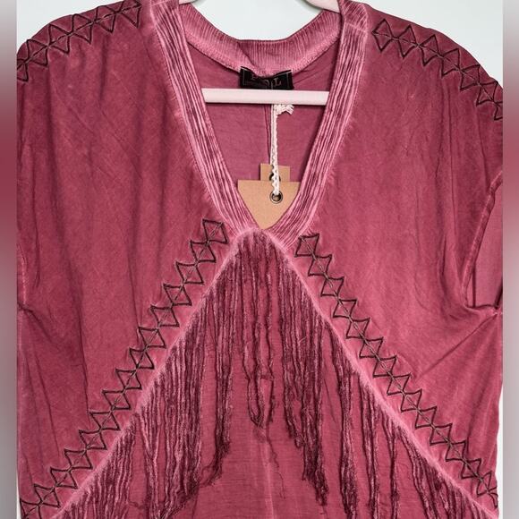 POL Red Brick Fringe V-Neckline Tunic Sleeveless Small Western NWT - Picture 9 of 9